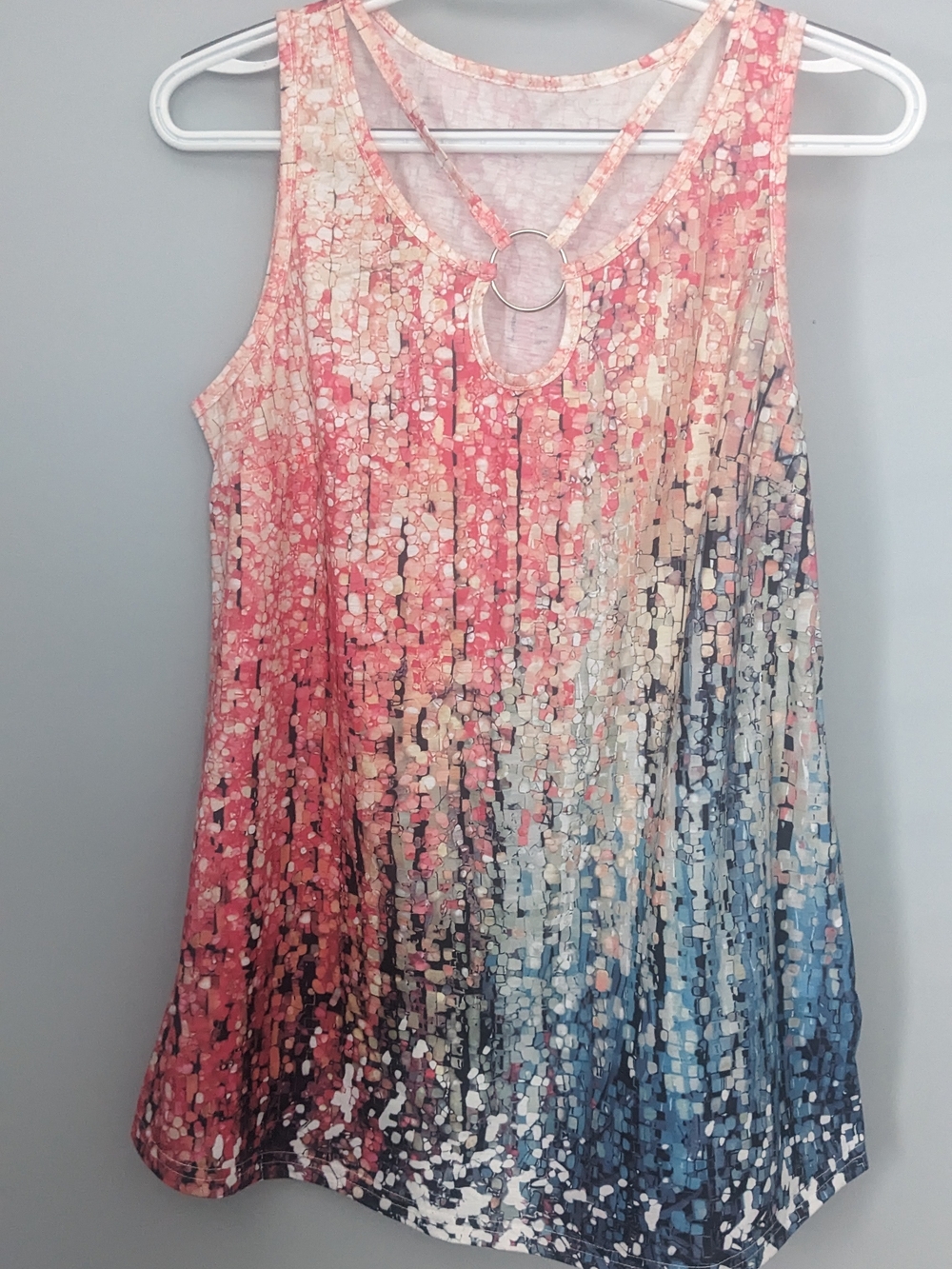 Woman's Ombre Pink to Blue Sleeveless Dress with Keyhole Detail M